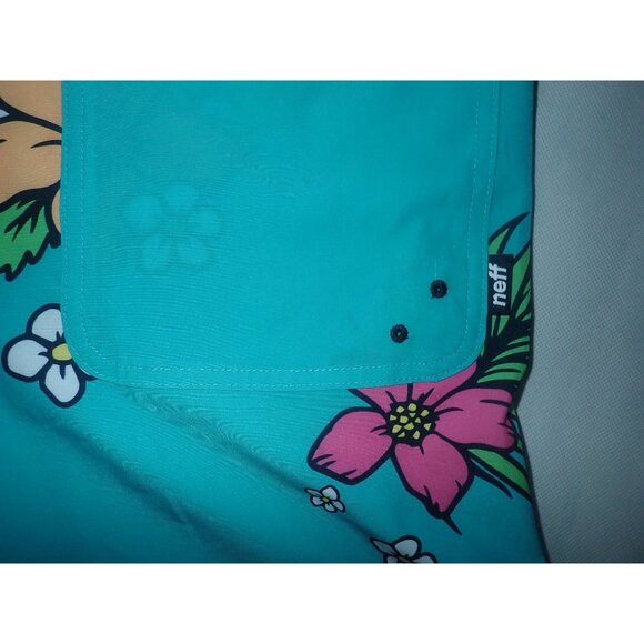 Neff Floral Board‎ Shorts Mens M blue Unlined Smiley Logo Pockets NWOT - Picture 6 of 7